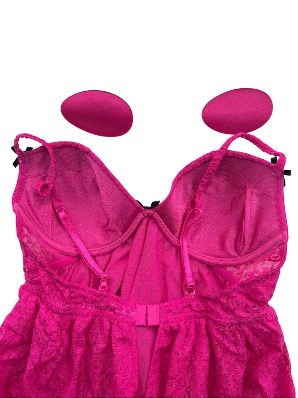 La Senza Perfectly Me Lace Baby Doll Top  in Pink with Black Bows Size Medium - Picture 10 of 16